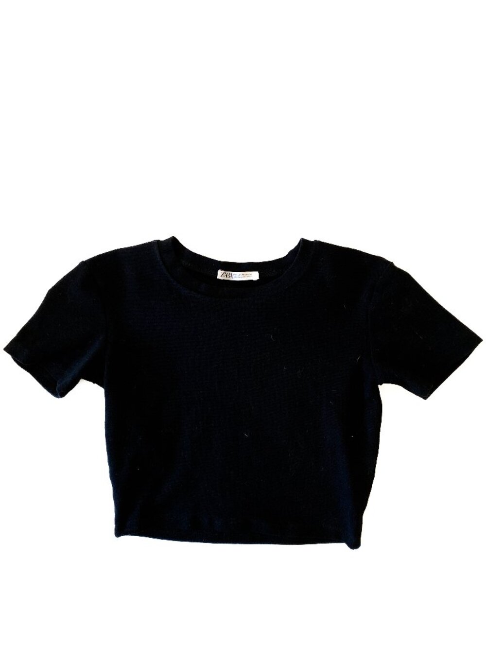 Zara Black Cotton Cropped Short Sleeve Tee Size Small